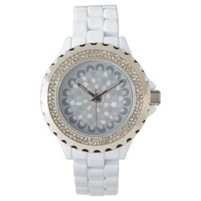 Boho Chic Blue Grey Mandala Neutral Floral Pattern Watch (Front)