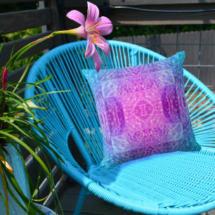 Boho Chic Blue Purple and Pink Abstract Throw Pillow