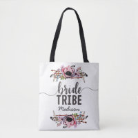 Boho Chic Blush Pink Floral Bride Tribe Monogram