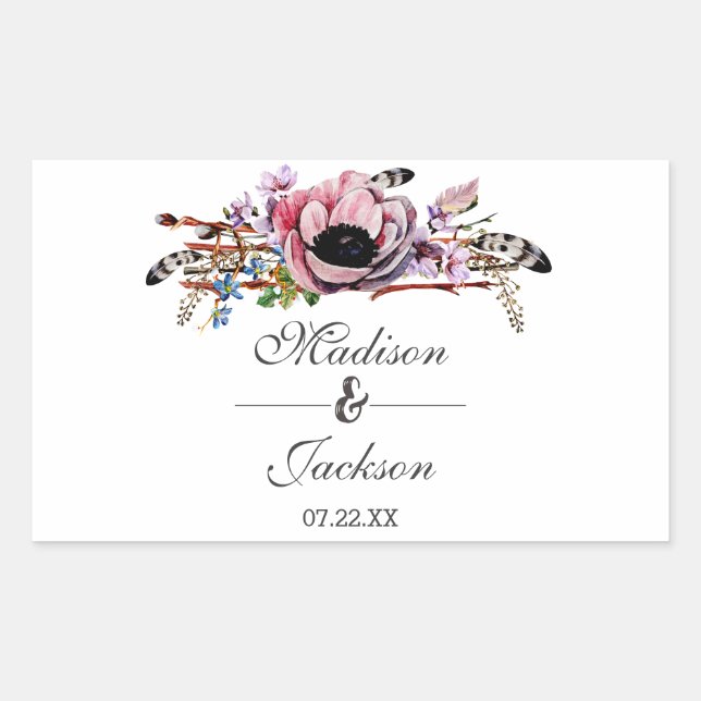 Boho Chic Blush Pink Floral Wedding Monogram Sticker (Front)