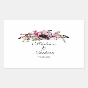 Boho Chic Blush Pink Floral Wedding Monogram Sticker