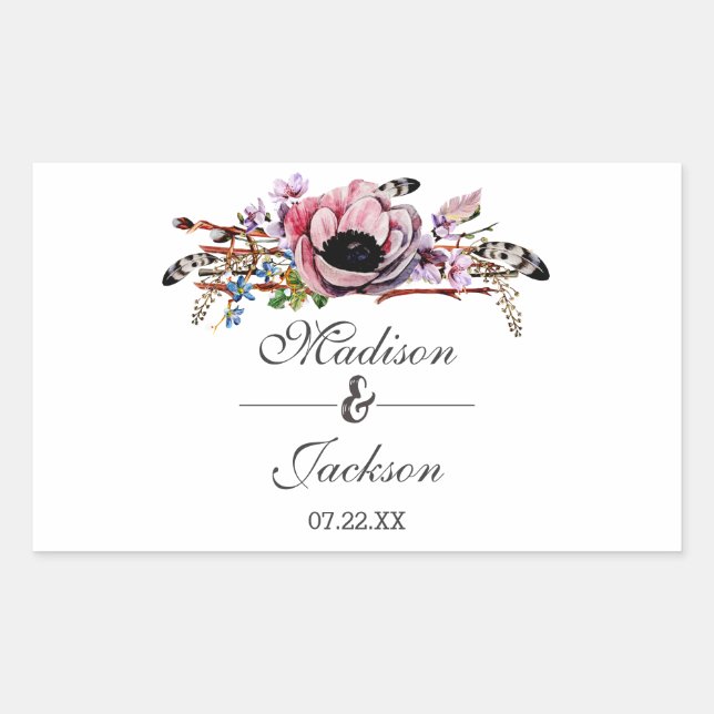 Boho Chic Blush Pink Floral Wedding Monogram Sticker (Front)