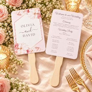 Boho Chic Blush Pink Floral Wedding Program Hand Fan