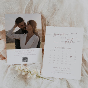 Boho Chic Blush Pink QR Code Photo Calendar Save The Date