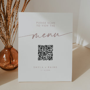 Boho Chic Blush Pink QR Code Wedding Menu Pedestal Sign