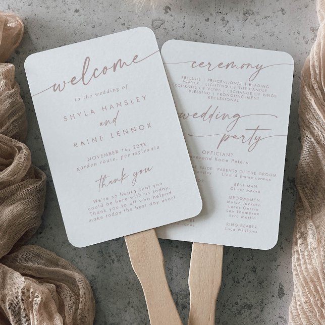 Boho Chic Blush Pink Wedding Program Hand Fan (Creator Uploaded)