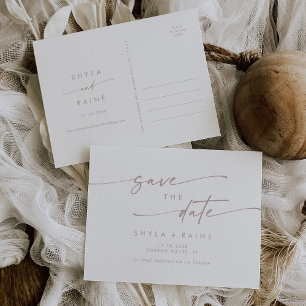 Boho Chic Blush Pink Wedding Save the Date Invitation Postcard