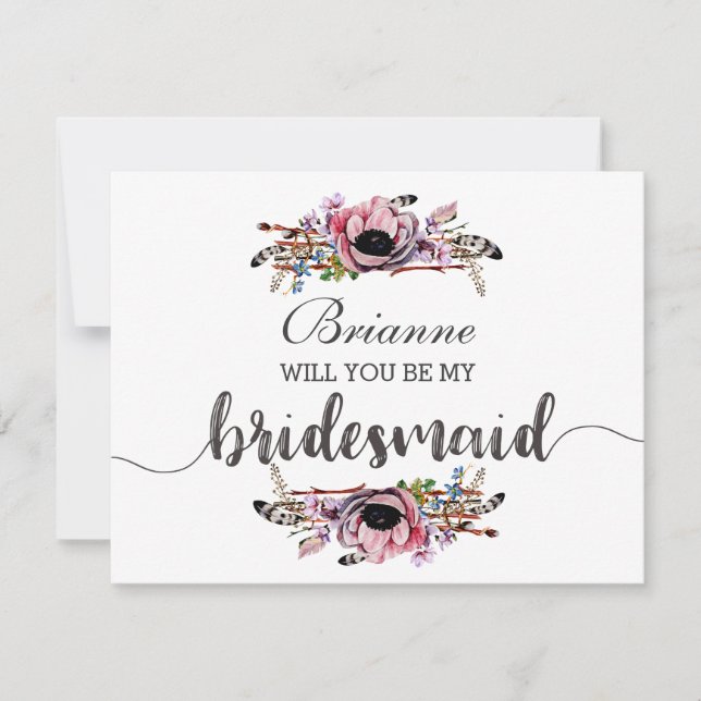 Boho Chic Blush Pink Will You Be My Bridesmaid Invitation (Front)