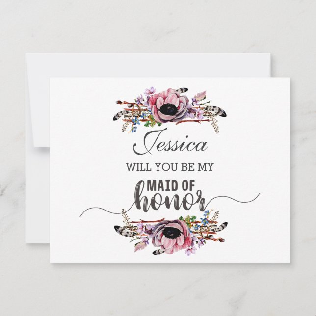 Boho Chic Blush Pink Will You Be My Maid of Honour Invitation (Front)