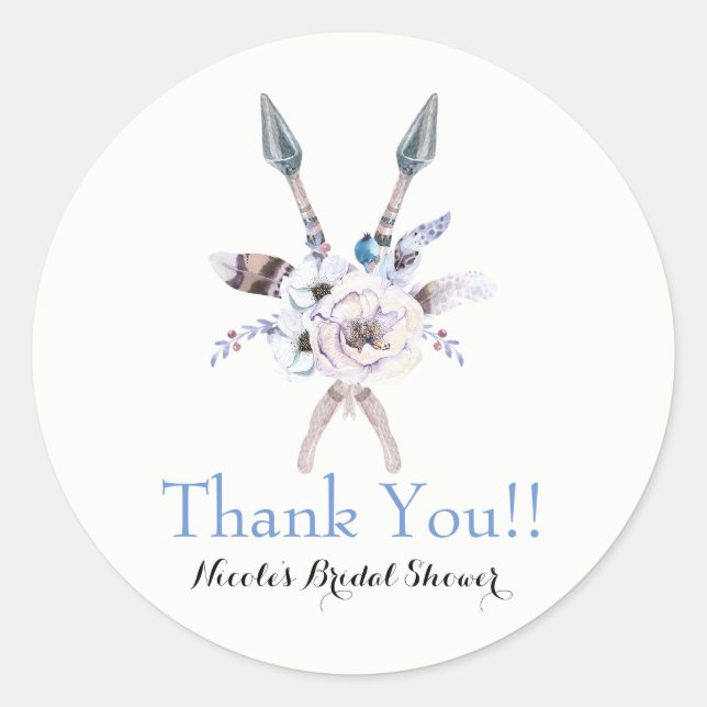 Boho Chic Bohemian Arrows Feather Floral Party Classic Round Sticker (Front)