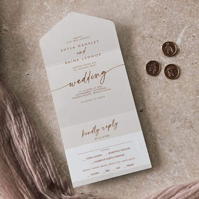 Boho Chic Bohemian Cream Meal Choice RSVP Wedding All In One Invitation (Creator Uploaded)