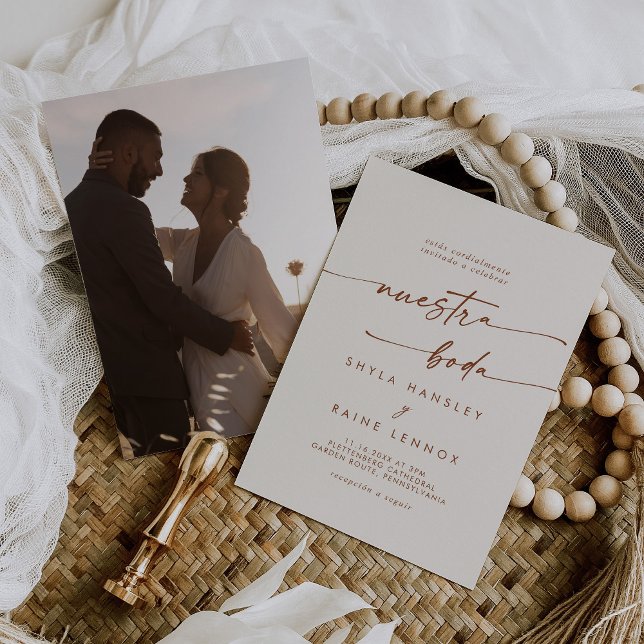 Boho Chic Bohemian Cream Photo Spanish Wedding Invitation (Creator Uploaded)