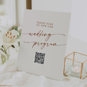 Boho Chic Bohemian Cream QR Code Wedding Program Pedestal Sign