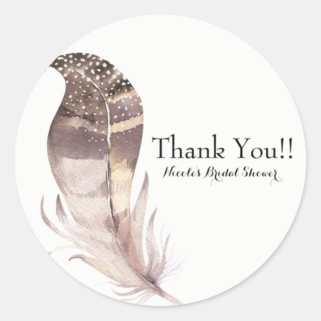 Boho Chic Bohemian Feather Custom Party Favour Classic Round Sticker (Front)