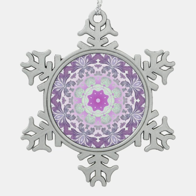 Boho chic Bohemian lilac purple mandala Snowflake Pewter Christmas Ornament (Front)
