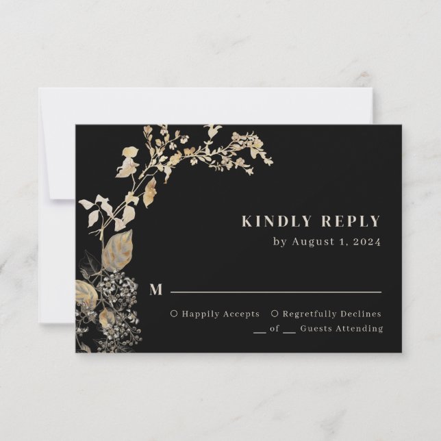 Boho Chic Botanical Foliage Leaves Wedding RSVP Card (Front)