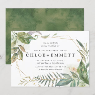 Boho Chic Botanical Gold Geometric Wedding Invitation