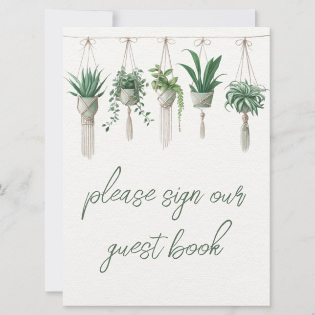 Boho Chic Botanical Greenery Guest Book Sign  (Front)