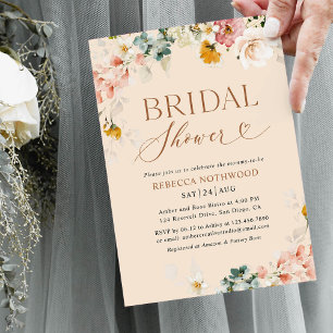 Boho Chic Botanical Heart Script Bridal Shower  Invitation