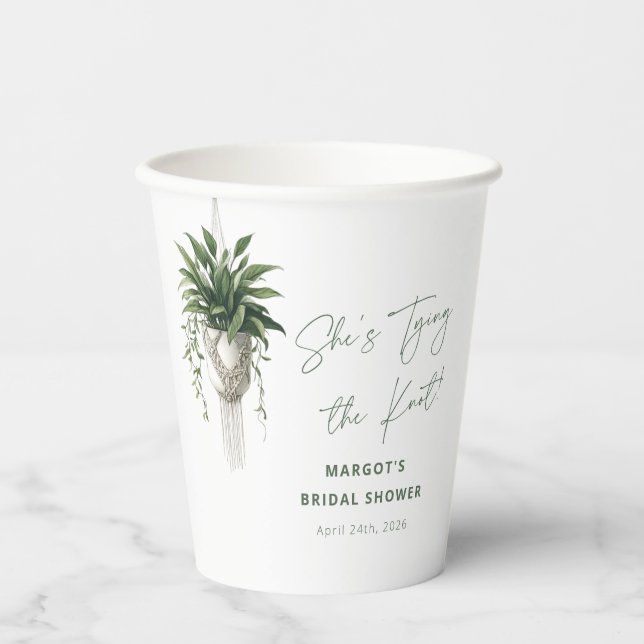 Boho Chic Botanical "Tie the Knot" Bridal Shower Paper Cups (Front)