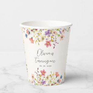 Boho Chic Botanical Wildflower First Birthday Paper Cups