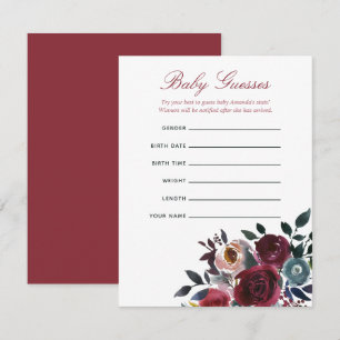 Boho chic burgundy and navy Baby Shower Guessing Invitation