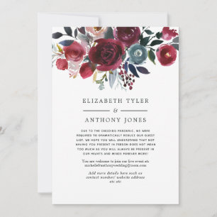 Boho Chic Burgundy and Navy Reduced Guest List Announcement