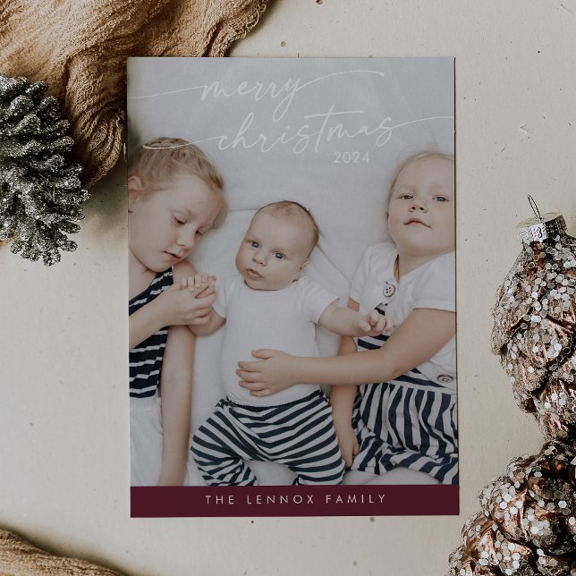 Boho Chic Burgundy Cute Unique Photo Christmas Holiday Card (Creator Uploaded)