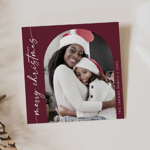 Boho Chic Burgundy Photo Unique Merry Christmas Holiday Card