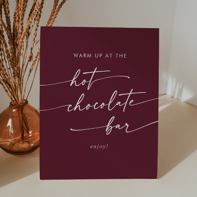 Boho Chic Burgundy Red Hot Chocolate Bar Pedestal Sign (Creator Uploaded)