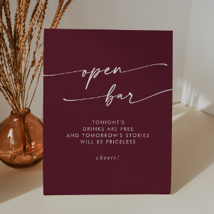 Boho Chic Burgundy Red Open Bar Wedding Pedestal Sign