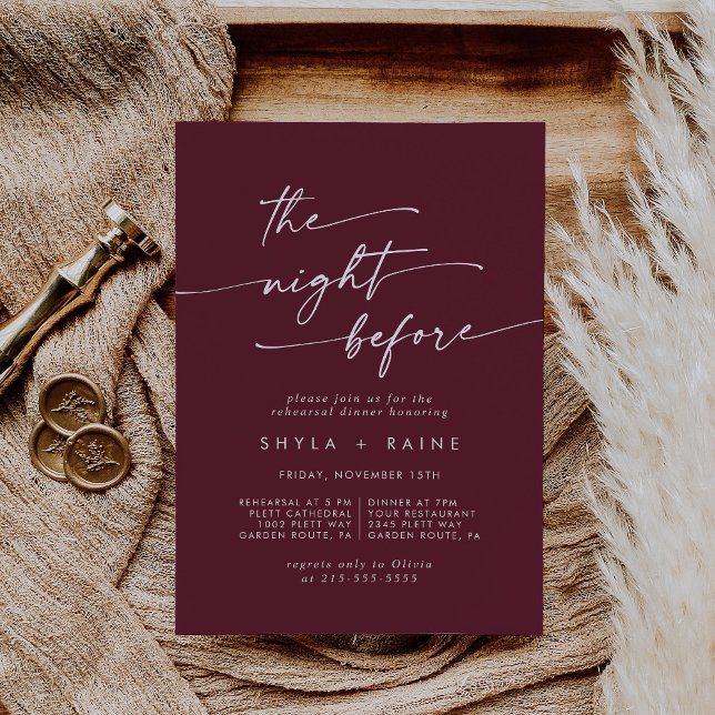 Boho Chic Burgundy Red Rehearsal Dinner Invites (Creator Uploaded)
