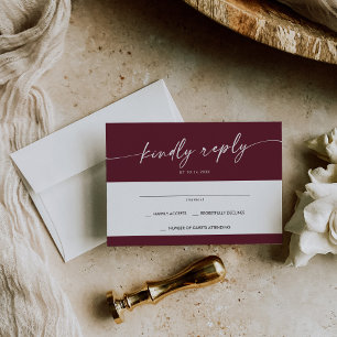 Boho Chic Burgundy Red Simple Wedding RSVP Card