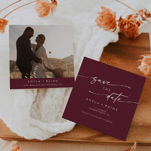 Boho Chic Burgundy Red Square Photo Back Save The Date