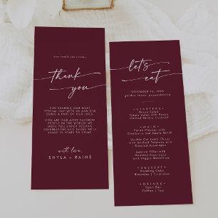 Boho Chic Burgundy Red Thank You and Wedding Menu