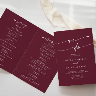 Boho Chic Burgundy Red We Do Folded Wedding Program