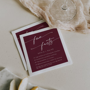 Boho Chic Burgundy Red Wedding Fun Fact Napkins