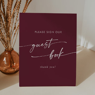 Boho Chic Burgundy Red Wedding Guest Book Pedestal Sign