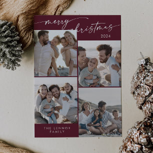 Boho Chic Burgundy Xmas Photo Unique Christmas Holiday Card