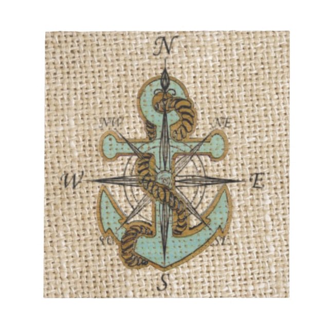 boho chic burlap nautical compass Blue anchor Notepad (Front)