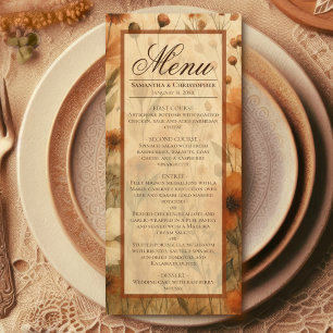 Boho Chic Burnt Sienna Watercolor Floral Wedding Menu