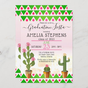 Boho Chic Cactus Fiesta Graduation Party Invitation