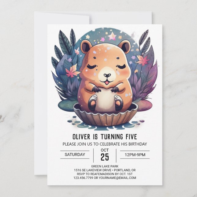 Boho Chic Capybara Dream Birthday Invitation (Front)