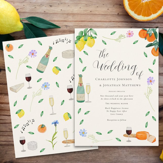 Boho Chic Citrus Wildflower Summer Wedding  Invitation (Boho chic citrus wildflower wedding invitation )