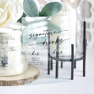 Boho Chic Clear Acrylic Wedding Signature Drinks Sign