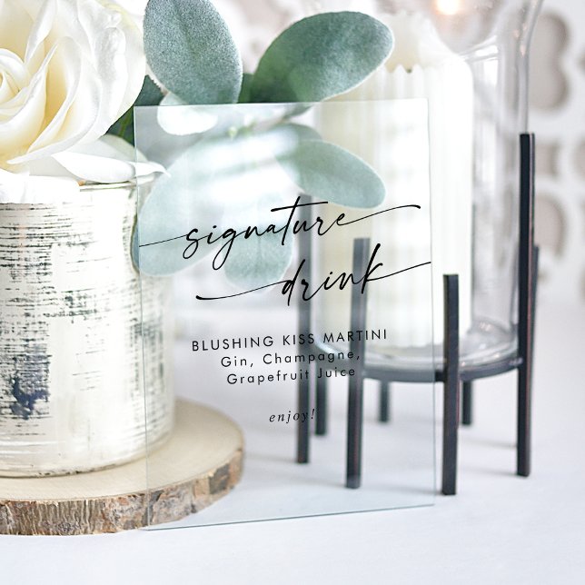 Boho Chic Clear Acrylique Mariage Signature Boire (Boho Chic Clear Acrylic Wedding Signature Drink Acrylic Sign)