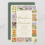 Boho Chic Colourful Flower Retro Wedding Invitation<br><div class="desc">Vintage Colourful Flower Retro Wedding</div>