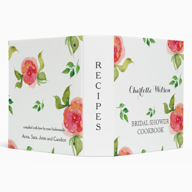 boho chic Coral floral bridal shower recipe book Binder (Background)