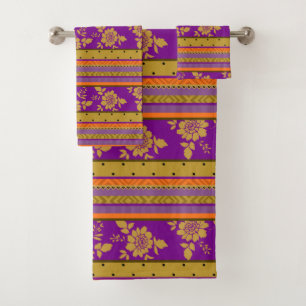Boho Chic Couleur Purple Orange Floral Motif