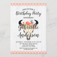 Boho Chic Cow Skull Birthday Party Invitation